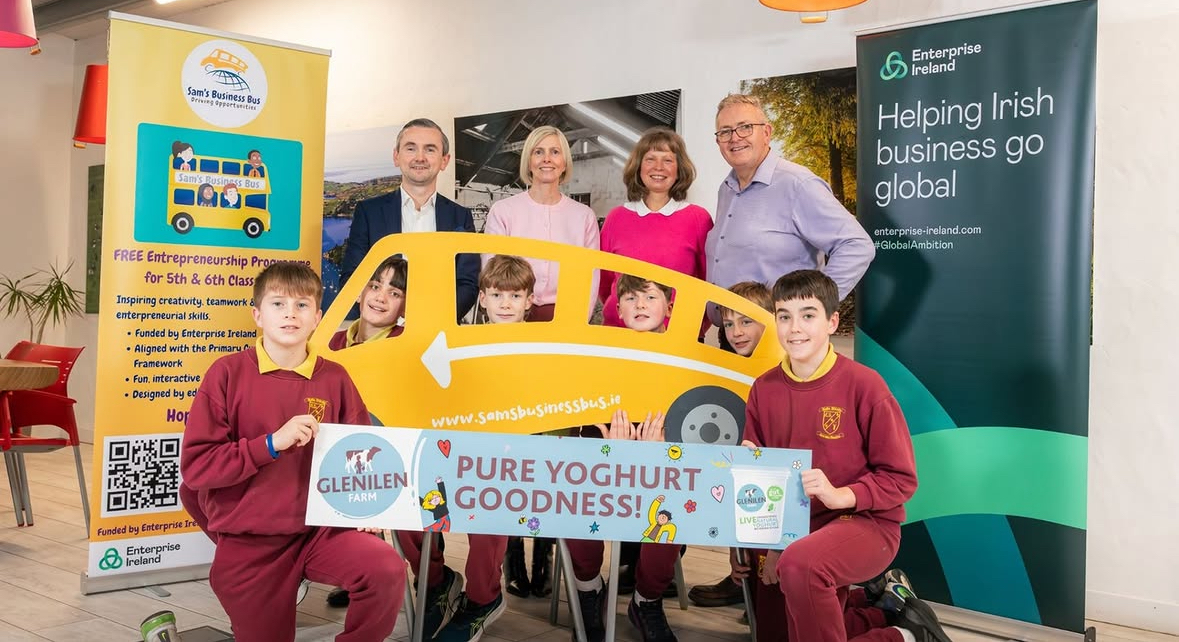 Sam's Business Bus pupils with Enterprise Ireland